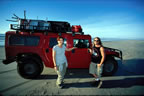 Coleen and Jess (and Hummer) on the beach at San Quintin